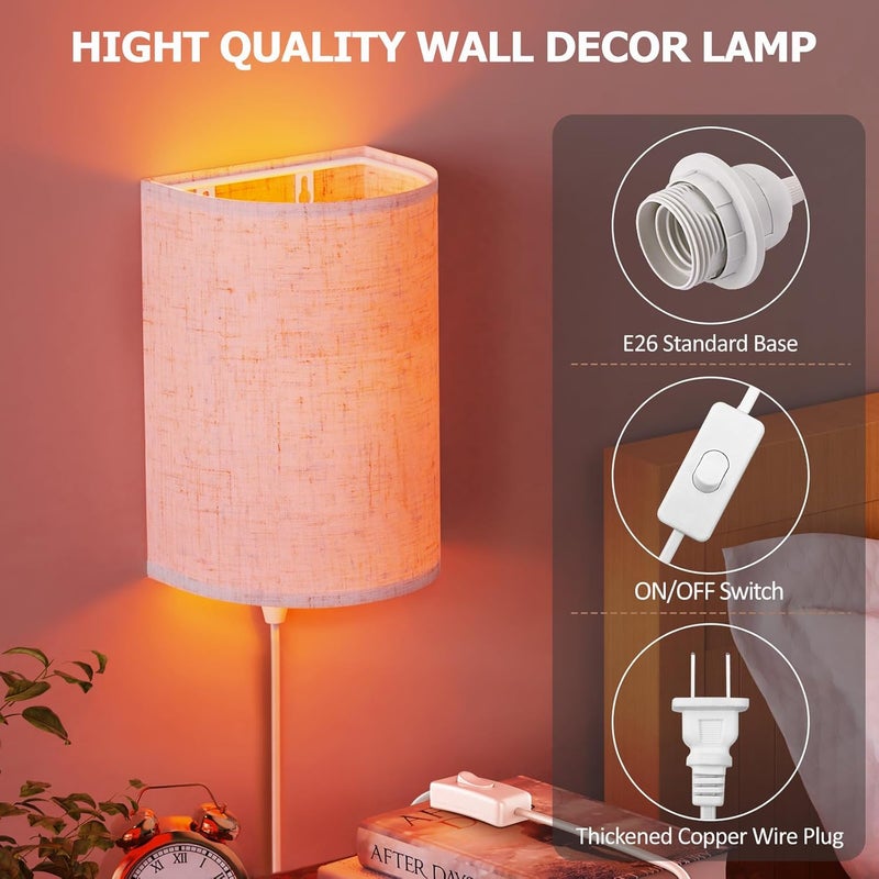 OCATO Plug in Wall Sconces Set of Two: Wall Light Wall Lamp with On/Off Switch 3000K 4500K 6000K Selectable Fixtures Fabric Linen Shade Wall Decor Wall Lights for Bedroom Living Room Hallway Indoor - Image 4